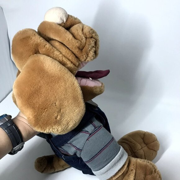 VTG Ganz Wrinkles the Dog Hand Puppet Denim Overalls Outfit Plush Stuffed Animal - Picture 5 of 5